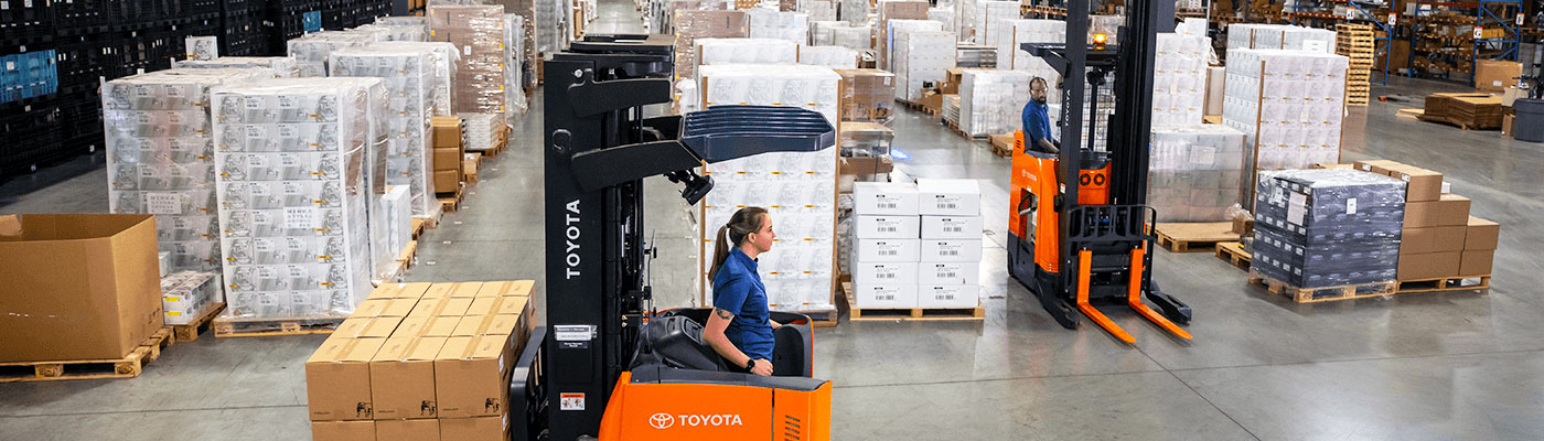 Toyota Narrow Aisle Forklifts in warehouse